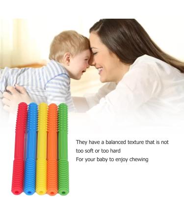 Buy 5-Piece Silicone Baby Tooth Tube Toys Set | Colorful Bite Rings for Boys & Girls | Includes Cleaning Brush - Buy Online on GoSupps.com