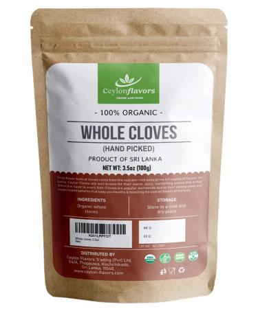 CEYLONFLAVORS FRESH AND PURE Organic Hand Picked Whole Cloves 3.5oz. Harvested from a USDA Certified Organic Farm in Sri Lanka