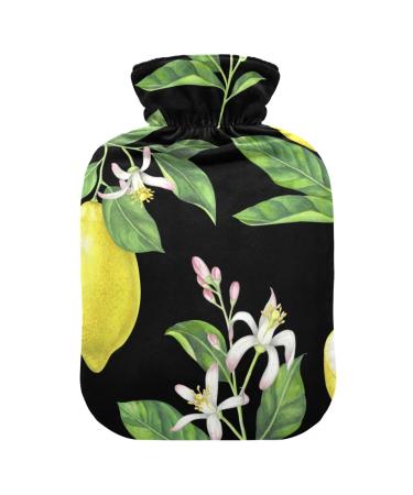 Heat bottle with reference 1 l of durable warm-up bag for hand feet shoulder and neck pain cramps heating press and heat therapy pattern of watercolor lemons black background