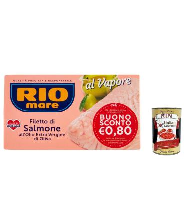 Rio mare Pack of 3 salmon fillets in extra virgin olive oil steamed rich in omega 3 125 g + Italian polpa