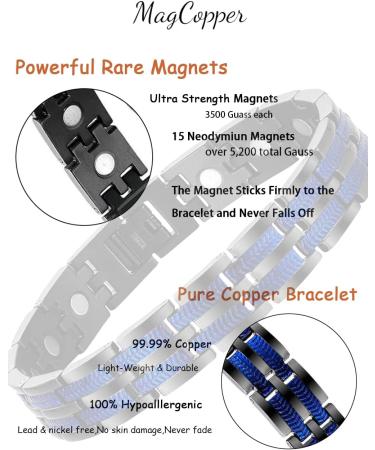 Magcopper Trendy Magnetic Stainless Steel Bracelet for Men | Galvanized Blue & Black | Perfect Gift for Father & Husband - Buy Online on GoSupps.com