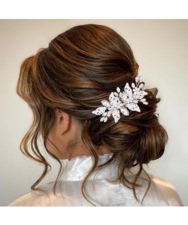 Zoestar Rhinestone Bride Wedding Hair Combs Silver Flower Headpiece Bridal Crystal Leaf Hair Accessories for Women and Girls - Buy Online on GoSupps.com