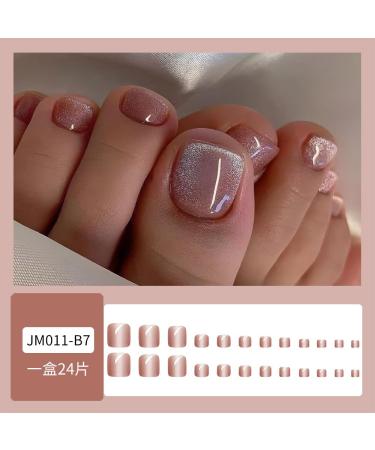 Glossy Square Press-On Toenails with Glitter | Extra Short False Toe Nails for Women | Stylish & Durable Cat Polish Design - Buy Online on GoSupps.com