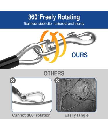 Pawaboo 30ft Heavy Duty Dog Tie Out Leash - 360 Rotating Hook for Small to Large Dogs (Up to 125lbs) - Durable Silver Tie-Out Cable - Buy Online on GoSupps.com