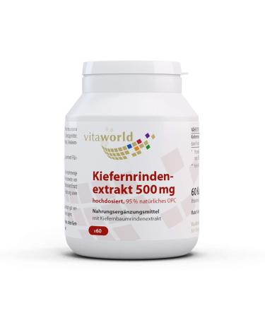 Vita World Pack of 3 Pine Bark Extract 500 mg OPC Proanthocyanidins High Dose Oligomers 3 x 60 Capsules Made in Germany