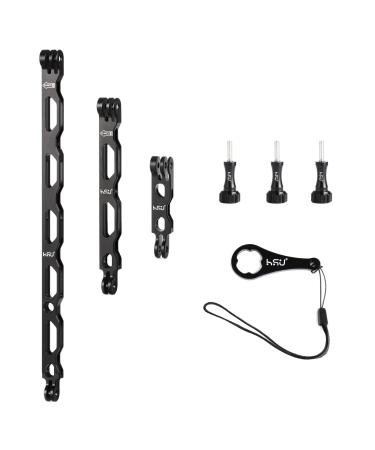 HSU Extension arm kit made of aluminum alloy metal sticken-helmet holder for GoPro Hero 12/11/10/8/7/6/5/4/3 and other action- cameras (black) A-Schwarz