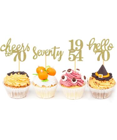 Shop 24PC Gold Glitter 70th Birthday Cupcake Toppers - 1954 Vintage Party Decorations & Accessories - Buy Online on GoSupps.com