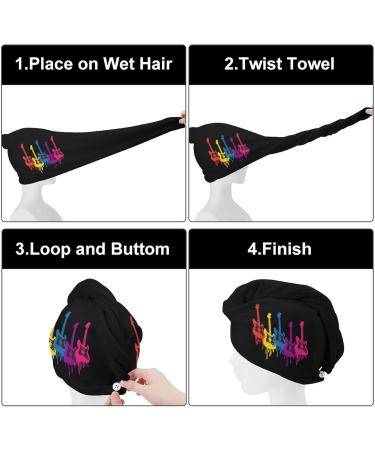 Colorful Guitar Microfiber Hair Towel Wrap for Women | Super Absorbent 10"x26" Hair Turban with Button - Perfect for Fast Drying - Buy Online on GoSupps.com