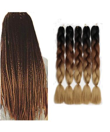 Showjarlly Braids Extensions Kanecalon Jumbo Braid Kunsthaar Hair 60cm Hair Braid Extensions 5pack For Crochet Twist Braid Hair Box Braid for simple braids black/dark brown# 61cm-24 inch (5 pack) black/dark brown - Buy Online on GoSupps.com