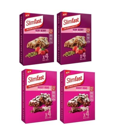 Slim Fast 16 x 60g Meal Bars 8 Rocky Road With 8 Very Berry Tasty Flavours Balanced Meal Replacement Bar For Weight Loss And Diet Calorie Controlled High In Protein And Fiber
