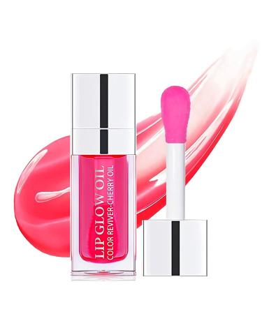 Plumping Lip Oil  Hydrating Lip Gloss Tinted Lip Balm Lip Care Transparent Toot Lip Oil Balm Care Lightening Nourishing Lip Glow Oil Non-sticky Big Brush Head Repairing Head Primer Lip Tint  Christmas Gifts (CHERRY)