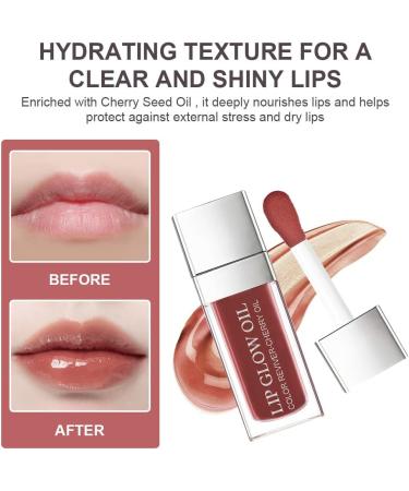 AOOWU Tinted Plumping Lip Oil - Long-Lasting Moisturizing Lip Gloss for Women - Rose Bean Paste Powder Shade - Buy Online on GoSupps.com