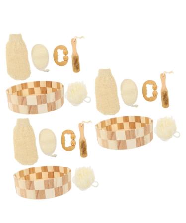 FRCOLOR 3 Sets Bath Set Body Exfoliating Sponge Cleaning Pink Outfit Self Care Kit Shower Tool Kit Gloves for Cleaning Relaxation for Women Ladies Suits Lady Parts Foot Wood Scrub