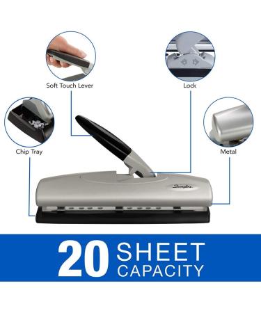 Swingline Desktop Hole Punch - Adjustable 2-7 Holes, 20 Sheet Capacity, Light Touch Design - Black/Silver (74030) - Buy Online on GoSupps.com