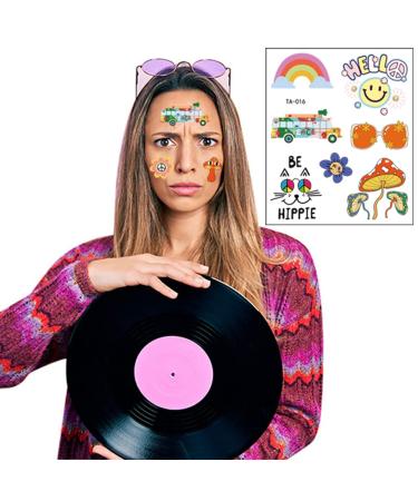 70s Groovy Temporary Tattoos - Flower Fake Tattoos Stickers for Retro Hippie Theme Party Supplies (10 Sheets) - Buy Online on GoSupps.com