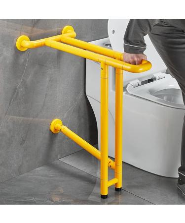 Wall to Floor Mounted Toilet Grab Bar Flip-up Shower Handrail with Legs U-Shaped Safety Balance Hand Support Grips for Seniors Pregnant Heavy Duty Handicapped 75cm Yellow