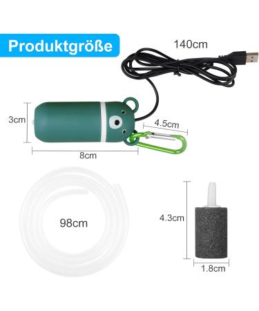 USB Air Pump for Aquariums - Quiet Mini Portable Oxygen Pump with Accessories | Black & Green - International Shipping - Buy Online on GoSupps.com