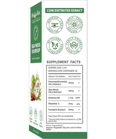 PUFFIAIR Soursop(Graviola) & Sea Moss Liquid Drop for Cell Support & Regeneration Immune Boost Relax Liver and Sleep Herbal Extract Sugar/Gluten Free Natural Flavor 2 Fl Oz/60ml - Buy Online on GoSupps.com