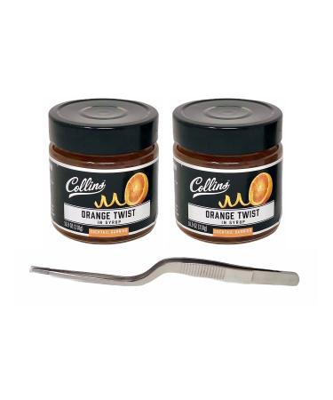 Collins Orange Twist in Syrup (Pack of 2 x 10.9 oz) bundled with a Complimentary Stainless-Steel Plating/Garnishing Tweezer  Cocktail Garnish  Dessert Topping  For Perfect Old Fashioned