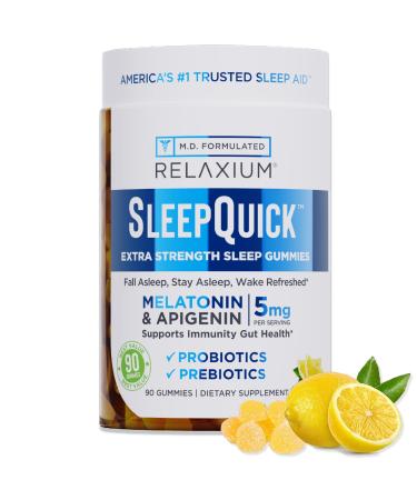 Relaxium SleepQuick Gummies - Sleep Aid + Gut Health & Immune Support 5mg Melatonin Vitamin D-3 + Prebiotic & Probiotic Blend Gluten & Drug Free Lemon Flavor 90 Gummies 90 Count (Pack of 1)