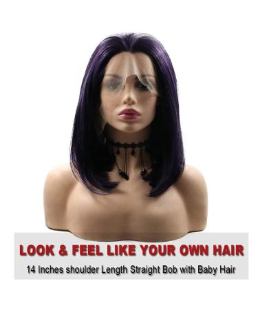 Short Bob Lace Front Wig with Baby Hair - Purple Shoulder Length Natural Hairline Glue-Free Synthetic Wig for Black Women | Heat-Resistant Fiber for Cosplay - Buy Online on GoSupps.com