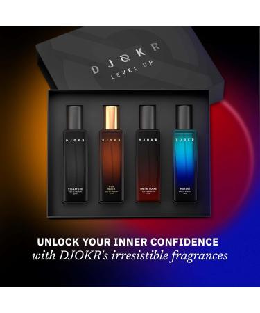 Djokrrr Perfume Gift Set for Men Pack of 4x20 ML | Eau De Parfum | Premium Luxury Long Lasting Fragrance Spray | Signature On The Rocks Oud Wood Marine - Buy Online on GoSupps.com