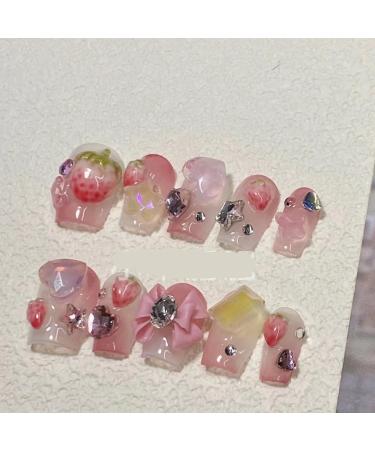 Summer Ice Penetration Strawberry Three-dimensional Gradient Removable Student Nail Art(XS) - Buy Online on GoSupps.com