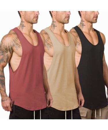 Muscle Killer 3 Pack Men's Muscle Gym Workout Stringer Tank Tops Bodybuilding Fitness T-Shirts Black+apricot+dark Purple Large