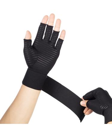 Copper Compression Arthritis Gloves with Adjustable Strap Best Hand Wrist Support for Carpal Tunnel (Medium)