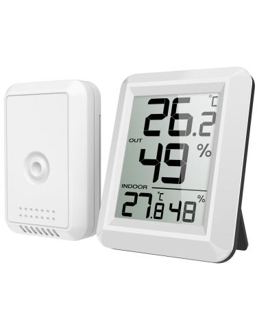 BriFit thermometer inside/Ausen hygrometer thermometer with outer sensor room thermometer radio thermometer with a large LCD display / switch ideal for office house room white 1 sensor white - Buy Online on GoSupps.com