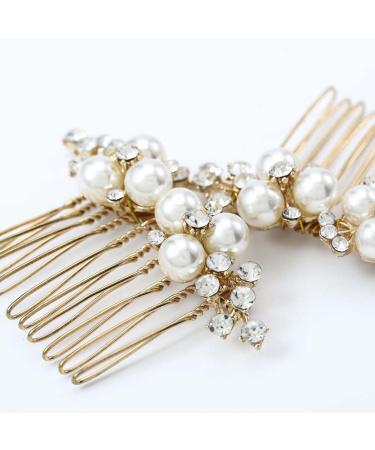 Bridal Wedding Hair Comb - Gold Pearl Rhinestone Headpiece for Women and Girls - Buy Online on GoSupps.com