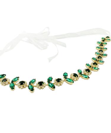 PrettyLife Green Crystal Bridal Headpiece | Rhinestone Wedding Headband for Bride | Gold Hair Accessories - Buy Online on GoSupps.com