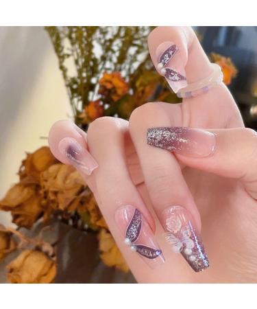 Black Purple Gradient Butterfly False Nails Sticker False Nails Acrylic Fake Nails Full Cover Nails Tips Artificial Finger Manicure for Women and Girls - Buy Online on GoSupps.com