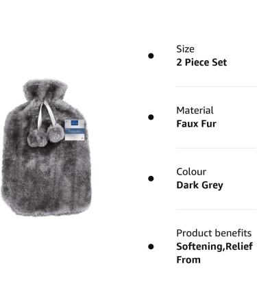 VIROSA Hot Water Bottle with Cozy Fluffy Cover - Large 2L Capacity for Pain Relief (Dark Grey) - Buy Online on GoSupps.com