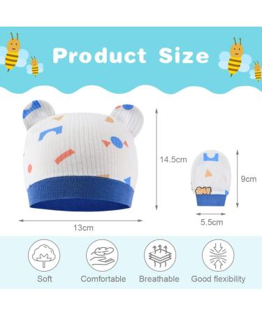 Baby Hat and Mittens Set - 4pc Newborn Caps & Gloves in Blue/Green | Aolso Infant Cotton No Scratch Mittens for 0-6 Months - Buy Online on GoSupps.com