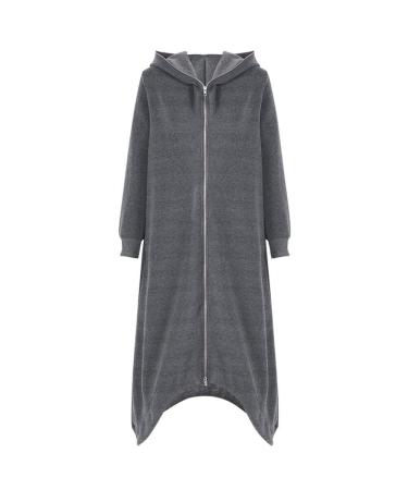 Bigfanshu Womens Solid Long Sweatshirt Sleeve Blouse Hooded Zipper Pullover Tops Shirt Zip Up Hoodies Hoodie Dark Grey