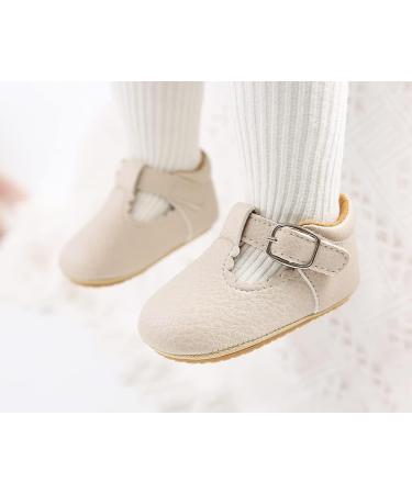 Baby Anti-Slip First Walking Shoes | Soft Sole Toddler Sneakers for Boys and Girls | Infant PU Leather Prewalkers - 0-18 Months | Includes Socks | Narrow Beige - 0-6 Months - Buy Online on GoSupps.com