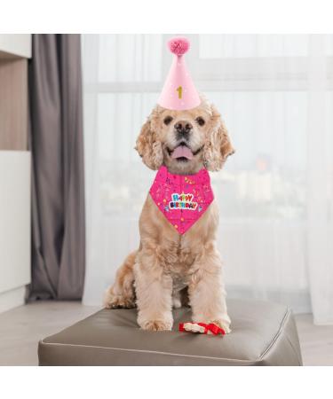 4-Piece Pet Birthday Party Supplies | Dog Triangle Scarf Hat & Gold Pink Decorations for Small Medium & Large Pets - Buy Online on GoSupps.com