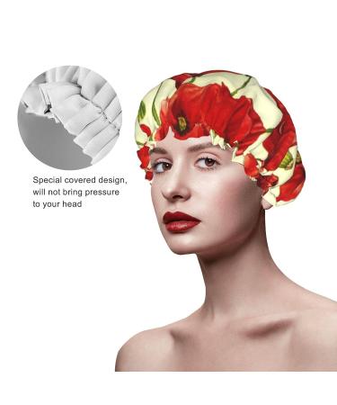 Red Poppy Printed Shower Cap - Waterproof Bath Cap for Women - One Size Fits All - Buy Online on GoSupps.com