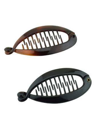 Parcelona French Effortless Mini Small Pair of Brown Tortoise Shell N Black Banana Hair Clip for Fine Hair - Buy Online on GoSupps.com