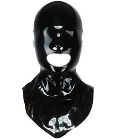 Latex hood unisex rubber mask handle mask with mouth and nose open black with zipper unit size black with zipper unit size