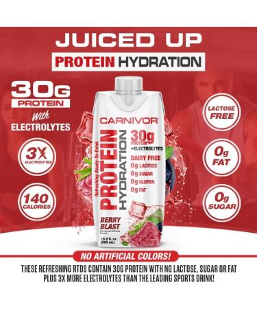 MuscleMeds Carnivor Protein Hydration RTD Refreshing Ready to Drink 30g Isolate Protein Lactose Free Sugar Free Electrolytes Halal Certified Rocket Pop Berry Blast16.9 Fl Oz Liquid (Pack of 2) Combo 16.9 Fl Oz (Pac  - Buy Online on GoSupps.com