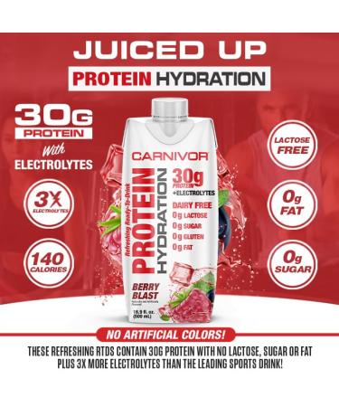 MuscleMeds Carnivor Protein Hydration RTD Ready to Drink Lactose Free Sugar Free 30g Isolate Protein Halal Certified Berry Blast 16.9 Fl Oz (Pack of 12) - Buy Online on GoSupps.com