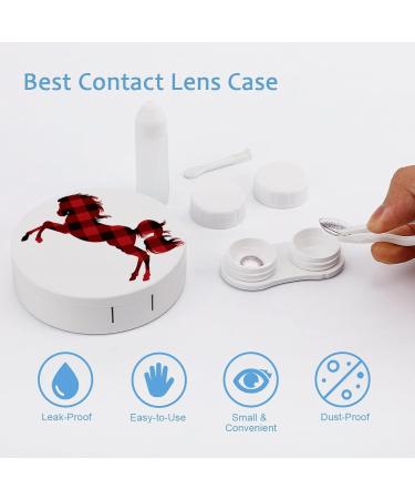 Buffalo Plaid Horse Round Case For Contact Lens Kit Storage Box with Mirror Printed - Buy Online on GoSupps.com
