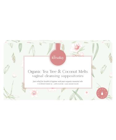 Femallay Organic Tea Tree and Coconut Oil Vaginal Cleansing Suppositories for Hygiene 100% Natural Melts for Feminine Care Great for Dryness and More 7 Individually-Sealed Melts + 1 Applicator