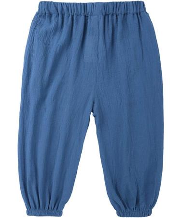AYIYO Baby Linen Pants 2Pcs Set, Elastic Waist Harem Bloomers, 9-12 Months, Blue+Khaki - Buy Online on GoSupps.com