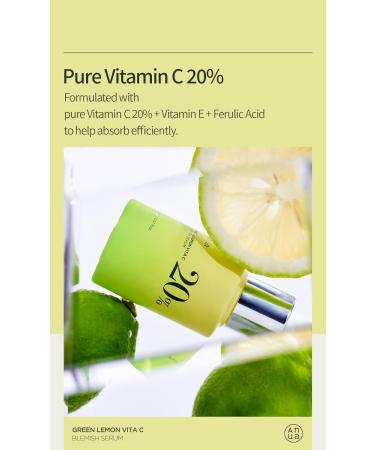 Anua Green Lemon Vitamin C Serum with Vitamin E Hyaluronic & Ferulic Acid 0.67 fl.oz / 20ml - Buy Online on GoSupps.com