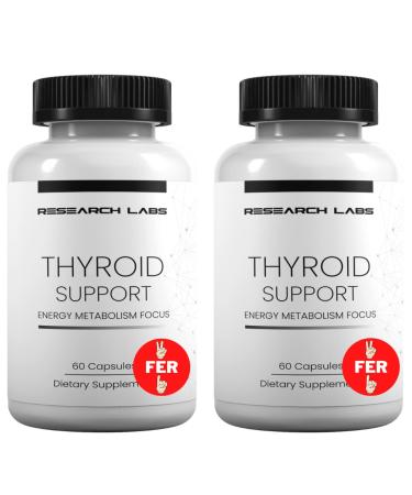 Research Labs Thyroid Support + Iodine Supplement - Energy, Metabolism, Focus (60 Capsules) - 2 Pack. New Label, Same Amazing Product!