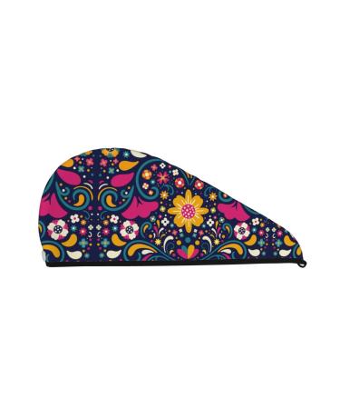 Hair Towel Wrap Hair Drying Towel with Button Towel Turban Head Towel to Dry Hair Quickly (Cinco De Mayo Floral)