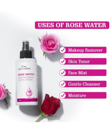 Organic Rose Water | Gulab Jal for Soothing Skin Inflammations Hydration & Cleansing | 5.07 Fl Oz | Natural & Organic Ingredients - Buy Online on GoSupps.com